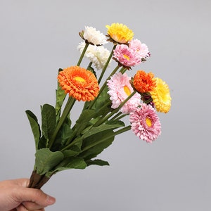Calendula Flower Stem, Fake Marigold Spray, Rustic Daisy Craft, Artificial Flower, Home Floral Decor, Wedding Party Arrangement Centerpiece