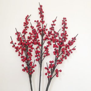 Holly with Long Branch Artificial, Quality Small Fruit Crafts, Realistic Rustic Wild Fruit, Home Floral Decor, Wedding Party Arrangement Art