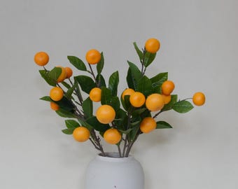 葉付きキンカンの枝、人工ミカン工芸品、葉付きフェイクオレンジの茎 枝付き葉っぱ付き キンカン 15本 購入可能⭕️