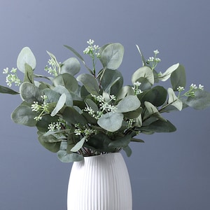 Eucalyptus Leaf Branch with Buds, Fake Foliage Craft, Artificial Flowers, Home Plant Decor, Wedding Floral Arrangement, Bouquet Grass Filler