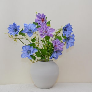 Real Touch Clematis Flowers Stem with Foliage Craft, Rustic Wildflower, Living Room Floral Decor, Wedding Party Arrangement Centerpiece