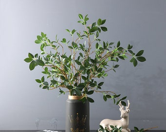 Artificial Ficus Leaf Long Branch, Fake Banyan Twigs, Realistic Foliage, Home Floral Decor, Wreath Bouquet Filler, Wedding Party Arrangement