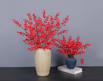 Artificial Holly Fruit Long Branch, Fake Berry Craft, Rustic Small Fruit Stem, Living Room Floral Decor, Wedding Party Greenery Arrangement