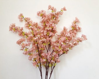 Artificial Cherry Blossom Spray, Rustic Peach Flower Craft, Home Floral Decor, Wedding Party Arrangement Centerpiece, Floor Vase Filler Gift