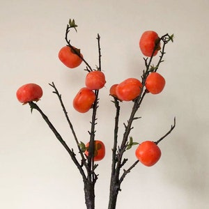 Artificial Persimmon Long Branch, Fall Fruit Stem Crafts, Chinese Home Floral Decor, Wedding Arrangement, Floor Vase Filler, for Dining Room