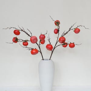 Fake Persimmon Stem, Autumn Fruit Crafts, Rustic Home Floral Decor, Artificial Flowers, Wedding Party Arrangement Centerpiece