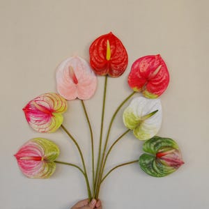 Artificial Anthurium Stems, Fake Flamingo Lily Flower Crafts, Home Tropical Floral Decor, Bouquet Wreath Fillers, Wedding Party Arrangements