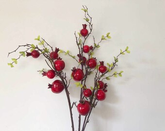 Artificial Persimmon Long Branch with Tender Leaves, Realistic Fruit Craft, Home Floral Decor, Wedding Flower Arrangement, Floor Vase Filler
