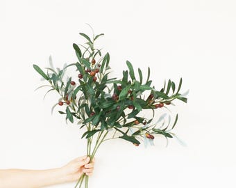 Olive Leaves Branch with Fruits, Fake Berry Sprig Craft, Artificial Flowers, Home Floral Decor, Garland Bouquet Fillers, Wedding Party Plant