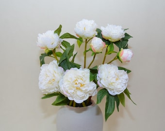 Artificial Peony Stem with Buds and Leaves, Fake Peony Spray, Home Floral Decor,  for Bridal Bouquet, Wedding Party Arrangement Centerpiece