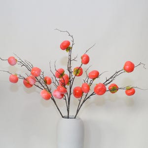 Fake Persimmon Stem, Autumn Fruit Crafts, Rustic Home Floral Decor, Artificial Flowers, Wedding Party Arrangement Centerpiece