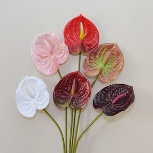 Artificial Anthurium Stems, Fake Flamingo Lily Flower Crafts, Home Tropical Floral Decor, Bouquet Wreath Fillers, Wedding Party Arrangements