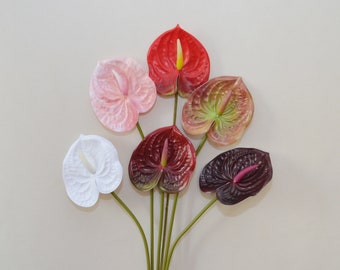Artificial Anthurium Stems, Fake Flamingo Lily Flower Crafts, Home Tropical Floral Decor, Bouquet Wreath Fillers, Wedding Party Arrangements