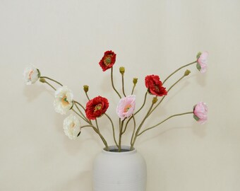 Artificial Poppy Pods with Flowers, Silk Poppy Flowers, Artificial Flowers, Poppy Flower Arrangement, Wedding Poppies, Modern Floral Decor