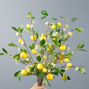 Lemon Branch with Flowers and Leaves, Fake Fruit Crafts, Artificial Plant, Rustic Floral Decor, Wedding Party Arrangement, Table Centerpiece