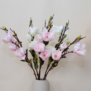 Artificial Magnolia, Magnolia Stem with Leaves, Fake Flower Craft, Home Floral Decor, Wedding Party Flower Arrangement, Table Centerpiece