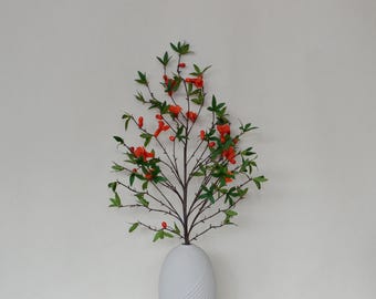 ザクロの花の枝と葉の人工物、リアルな花の茎、中国の家庭の花の装飾