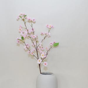 Faux Cherry Blossom Branch with Leaves, Spring Peach Flower Stem, Artificial Flower Craft, Rustic Floral Decor, Wedding Party Centerpiece