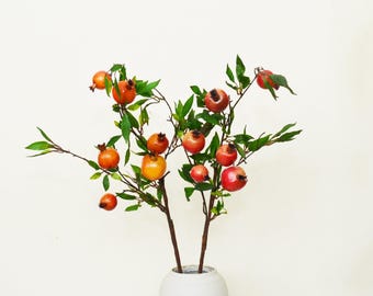 Vintage Pomegranate Branch with Fruit and Leaves, Artificial Fruit Branch, Fake Pomegranate Leaves, Home Decor, Autumn Decor, Fruit Ornament