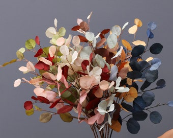 Rama de eucalipto artificial, artesanías de follaje falso, tallos de hojas coloridas, decoración floral para el hogar, relleno de plantas para arco de corona, arreglo de fiesta
