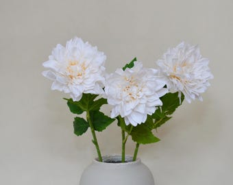 Real Touch Dahlia Stem with Leaves, Vintage Living Room Decor, Artificial Flower Crafts, Wedding Party Bloom Arrangement, Table Centerpiece