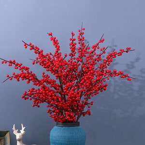 Holly Fruit Long Branch, Fake Berry Stem Craft, Artificial Flower, Living Room Floral Decor, Fake Bouquet Filler, Wedding Party Centerpiece