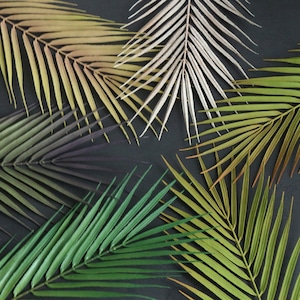Folhas de palmeira falsas, folhagem de palmeira areca, artesanato de flores artificiais, decoração de plantas tropicais, para guirlanda de buquê, arranjo de vegetação para festa de casamento