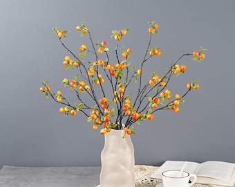 Small Apple Branch with Tender Leaves, Fall Berry Craft, Artificial Flowers, Living Room Floral Decor, Wedding Party Arrangement Centerpiece