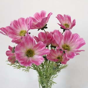 Cosmos Stem with Foliage, Artificial Galsang Flower, Realistic Wildflower, Home Floral Decor, Dining Room Spray Craft, Wedding Arrangement