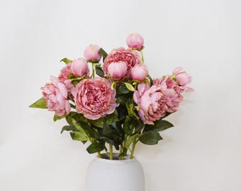 Fake Peony Stem with Bud, Dining Table Peony, Vintage Home Floral Decor, Bridal Bouquet Material, Party Centerpiece, Wedding Arrangement