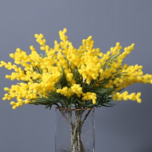 Fake Acacia Spray With Leaves, Artificial Flower Crafts, Rustic Home Floral Decor, Wedding Bouquet Filler, for Party Arrangement Centerpiece
