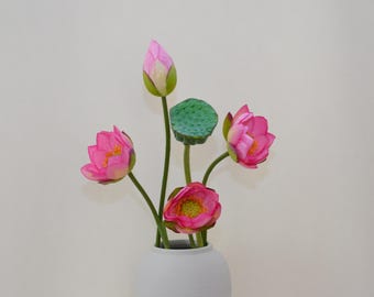 Artificial Lotus Flower with Long Stem, Lotus Pods, Lotus Heads, Lotus Rustic Style, Home Decor,  Wedding Arrangements, Plant Themed Crafts