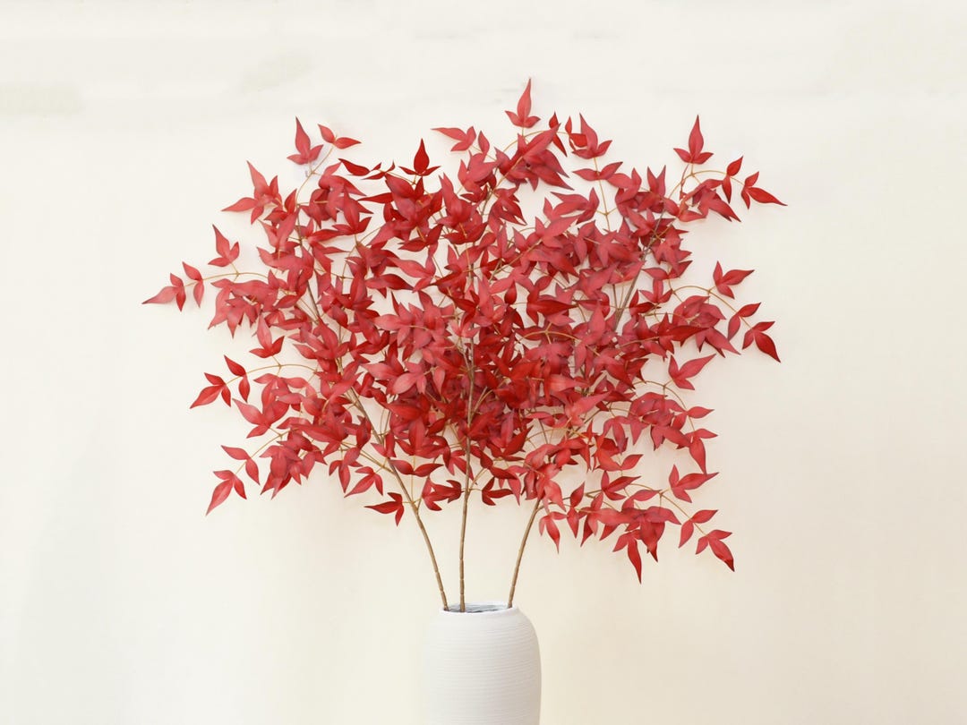 Artificial Red Leaves Spray, Faux Nandina Leaves Stem, Fall Leaves Red ...