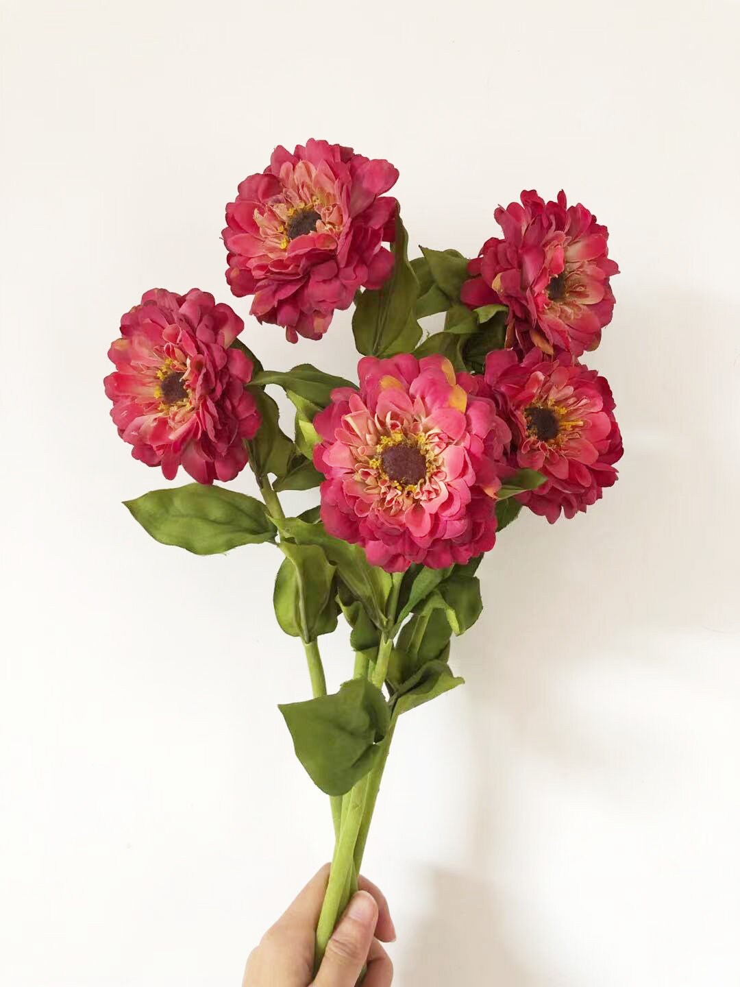 Artificial Zinnia Flower Stem With Leaf Realistic Dahlia Etsy