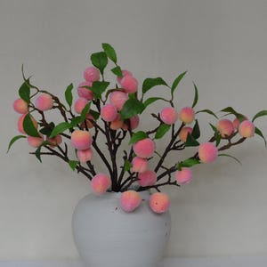 Peach Short Branch with Foliage Artificial, Realistic Peach Fruit Spray, Fake Peach Stem, Fall Home Floral Decor, Wedding Arrangement
