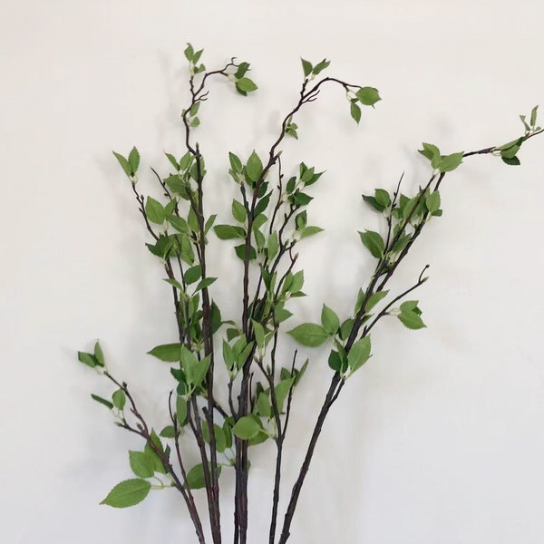 Artificial Tender Mulberry Leaves with Long Branch, Young Sprout Twig, Willow Peach Spray, Home Floral Decor, Filler for Wreath Arch Garland