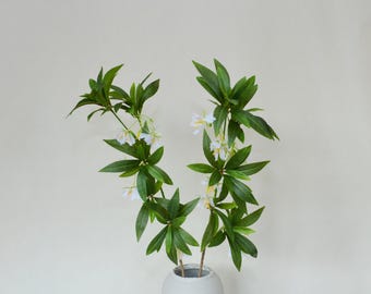Kunstmatige Elaeocarpus-takken met bladeren, Ceylon-olijfbloem, tropisch decor, huwelijksarrangementen, woondecoratie, witte bloemen met kwastje