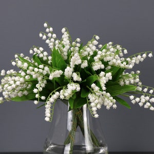 Artificial Lily of the Valley Stems with Leaves, Fake Bell Flower Spray Craft, Home Floral Decor, Bridal Bouquet Filler, Wedding Arrangement