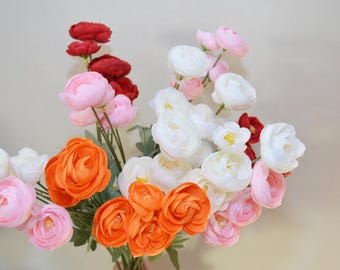 Tiges artificielles de renoncule avec feuilles, Renoncule de mariage, Fleurs artificielles, Décoration d'intérieur, Compositions florales, Artisanat de fleurs artificielles