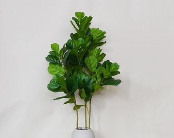 Artificial Fiddle Leaf Fig Long Branch, Fake Ficus Lyrata Stem, Faux Greenery, Home Office Decor, Flower Arrangements, Faux Tropical Leaf