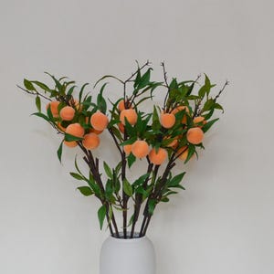 Peach Long Branch with Foliage Artificial, Realistic Peach Fruit Spray, Fake Peach Stem, Fall Home Floral Decor, Wedding Arrangement