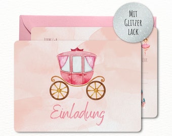 12x Prinzessin Einladungskarten mit/ohne Umschläge für Jungen & Mädchen Kindergeburtstag und Party – Süße Karten mit rosa Glitzer Motiv