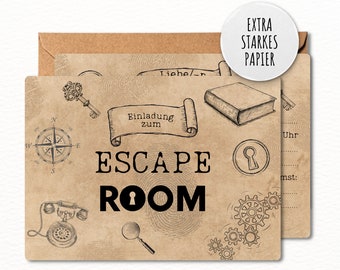 12x Escape Room Einladungskarten mit/ohne Umschläge für Jungen & Mädchen Kindergeburtstag und Party – Einladung zur Exit Game Party