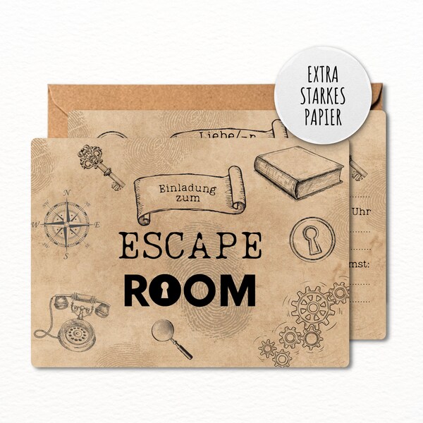 12x Escape Room Einladungskarten mit/ohne Umschläge für Jungen & Mädchen Kindergeburtstag und Party – Einladung zur Exit Game Party