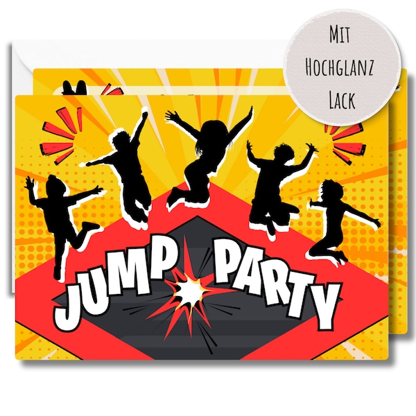 12x Jump Party Einladungskarten mit/ohne Umschläge für Jungen & Mädchen Kindergeburtstag und Party – Coole bunte Karten mit Trampolin Motiv