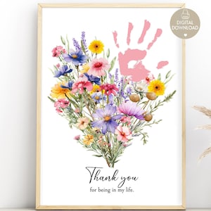 Flower Handprint Art Gift Printable Thank You Gift, Baby Handprint Toddler Kids, Handprint Craft DIY, Gift from Kids, Baby Keepsake Gift PDF
