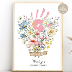 Flower Handprint Craft Printable Kids Thank You Gift Toddler Handprint Keepsake Baby Handprint Art DIY Personal Gift Idea
