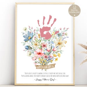 Regalo del Día de la Madre: recuerdo de arte con huellas de manos de flores silvestres, manualidad imprimible con huellas de manos, regalo para mamá, descarga instantánea, bebé, niño pequeño, niño en edad preescolar