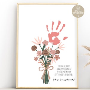 Godparents Proposal Asking Will You Be My Godparents, Godparent Proposal Gift, Printable Handprint Craft Godmother Godfather, Baptism, DIY