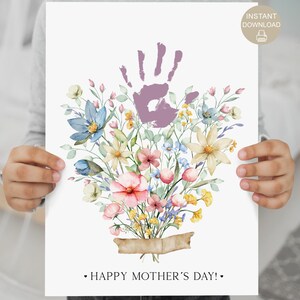 Handprint Art Mothers Day, Gift for Mom, Handprint Craft DIY, Mothers Day Grandma, Gifts from Kids, Gifts for Her, Flowers Art, Download